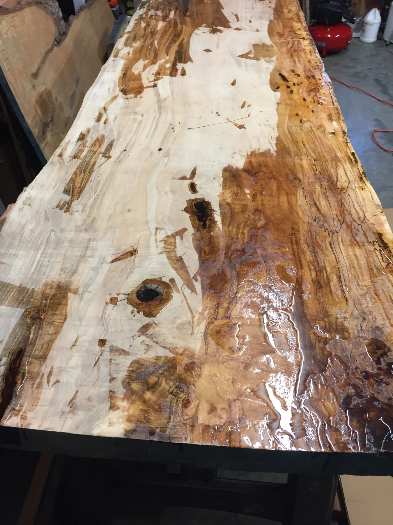 9 foot maple slab table behind the build photo 5