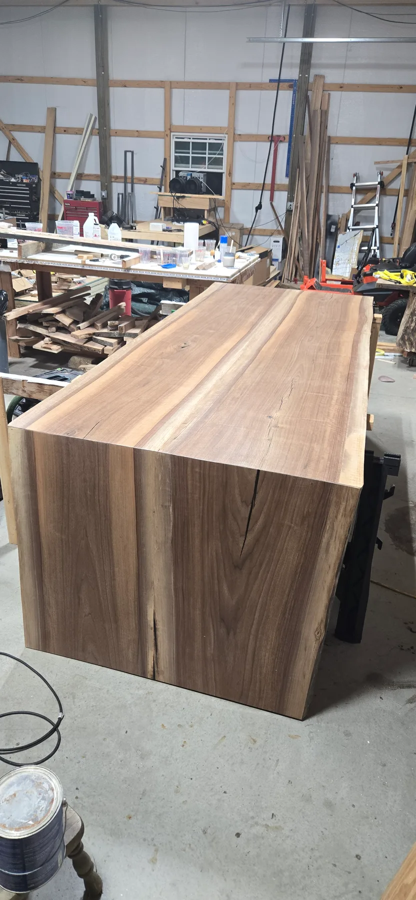 Black Walnut Waterfall Kitchen Island behind the build photo 7