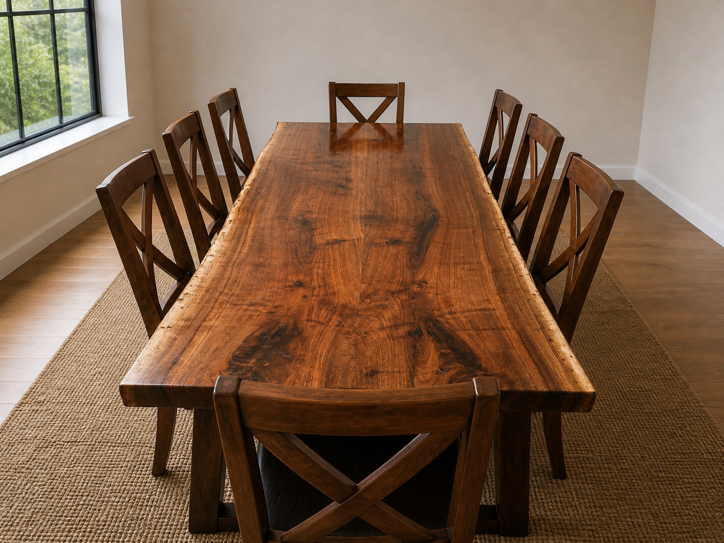 Bookmatched walnut dining table