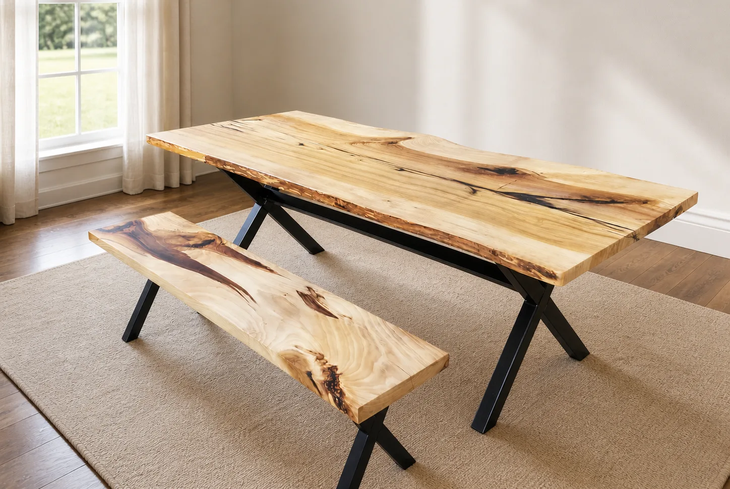 9 ft. Rainbow Poplar Dining Table And Matching Bench